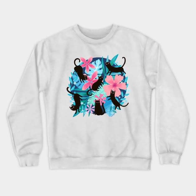 Tropical Cats Crewneck Sweatshirt by ArtsyDenise